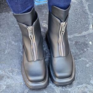 Womens Platform Combat Ankle Boots Black Color